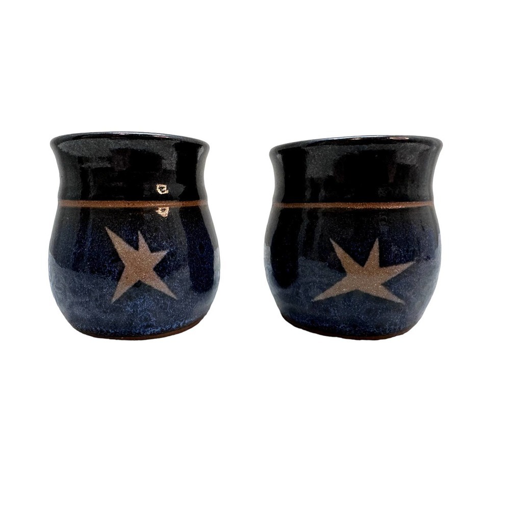 Rare Vintage Signed Suki Studio Handmade Artisan Set of two Pottery Cups, EUC